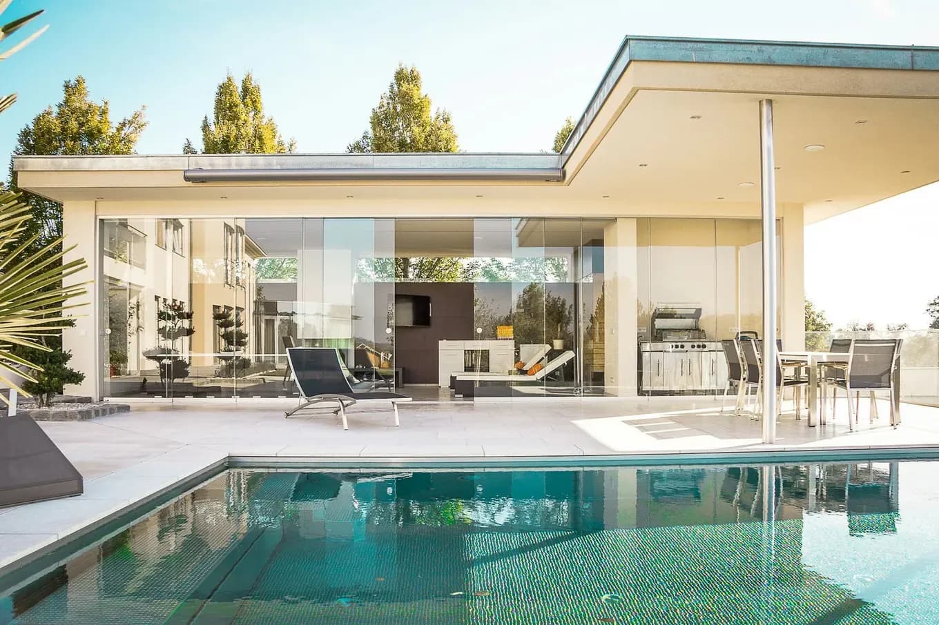 Pool deck with covered lounge