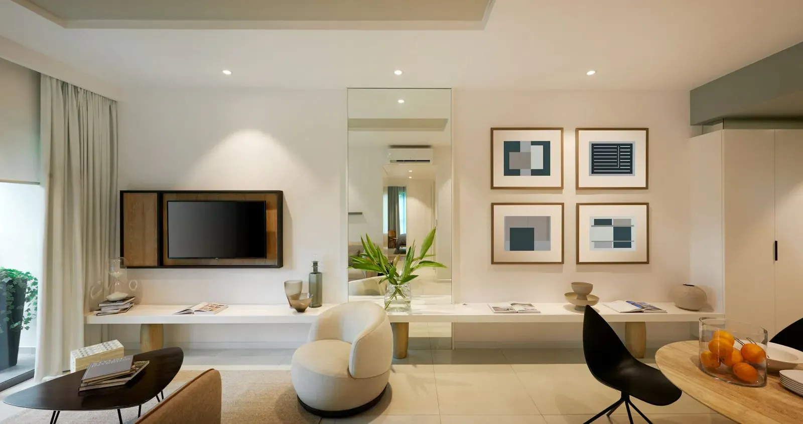 Living area with built-in media wall