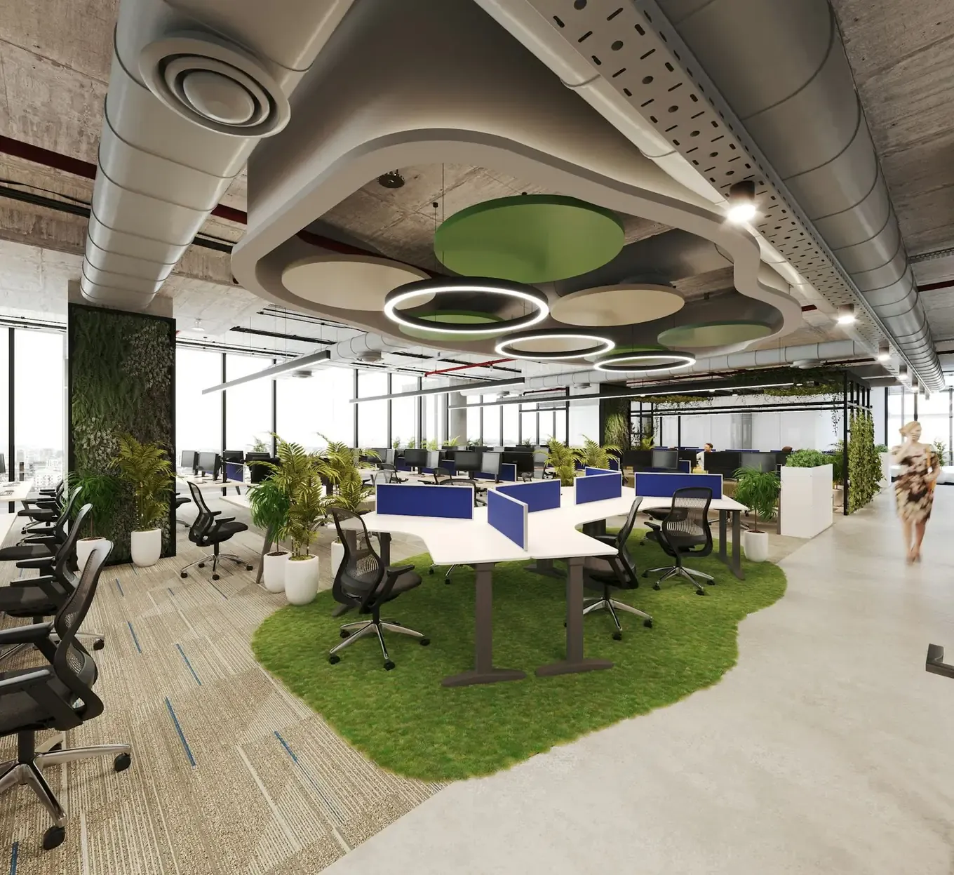 Collaboration zone with acoustic ceiling