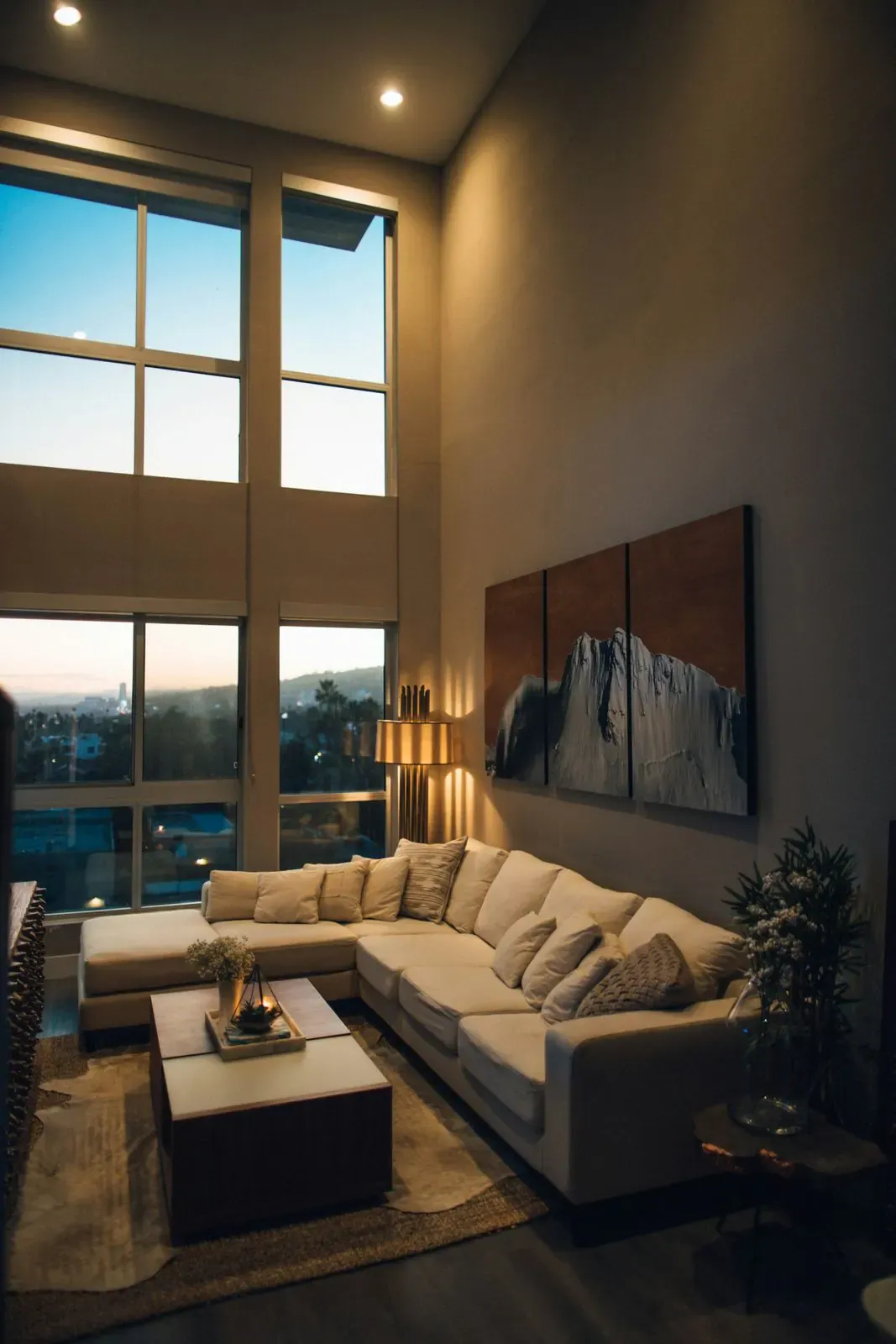 Evening view across the open living area