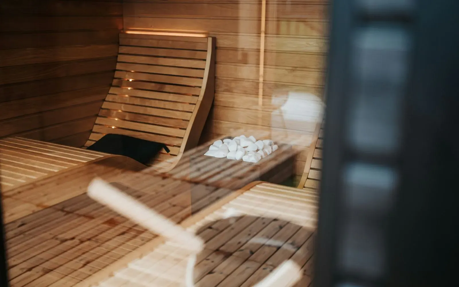Relaxation loungers on the timber deck